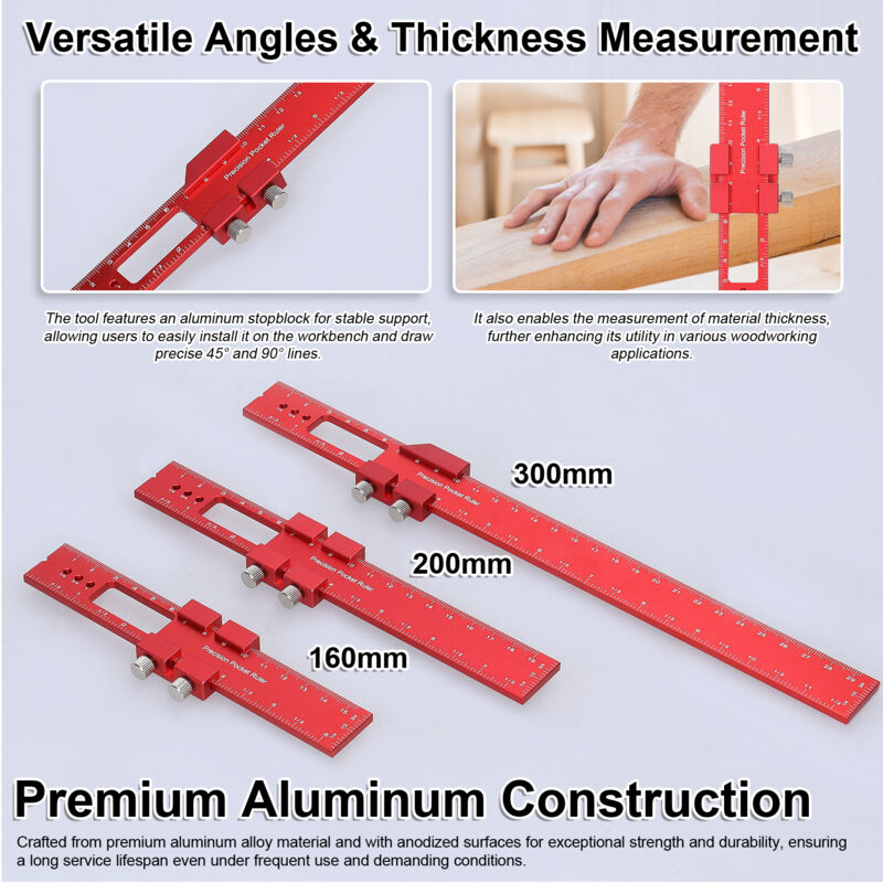 Règle de mesure en alliage d'aluminium 45° pour menuiserie