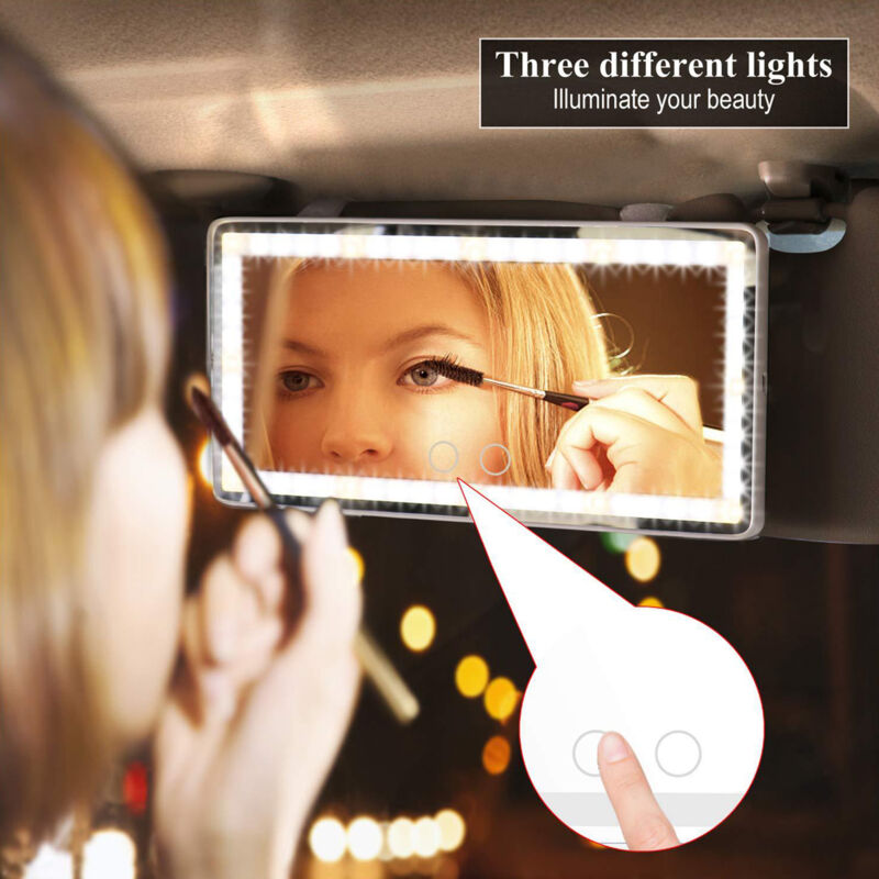 Miroir De Courtoisie Voiture LED - 24x12cm - 3 Modes Éclairage - Rechargeable USB - Pour Pare-Soleil
