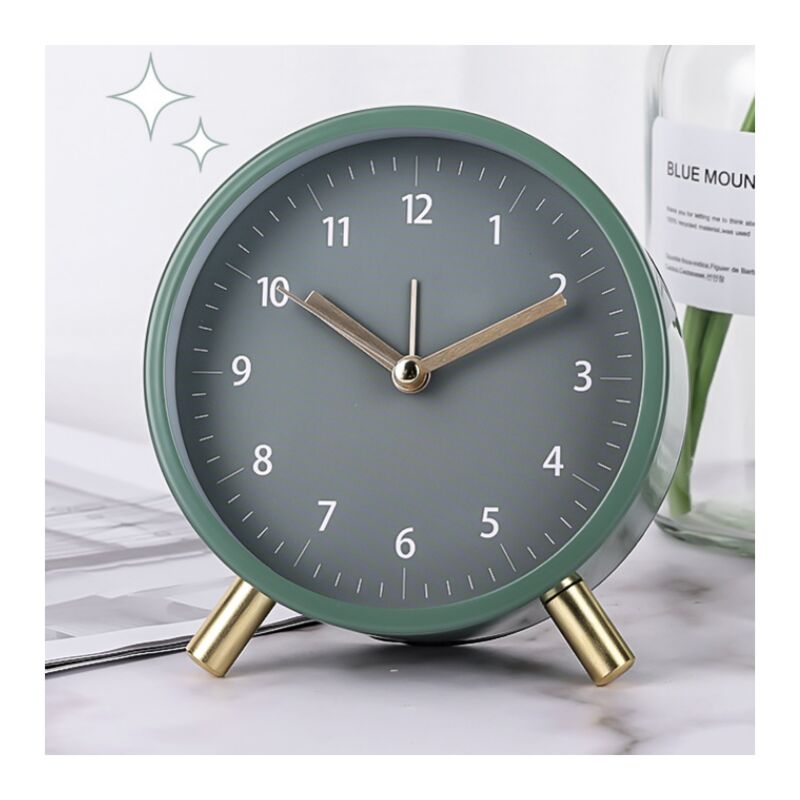 Horloge silencieuse, réveil de chambre minimaliste salon horloge de table spéciale mode, réveil de siège vert batterie