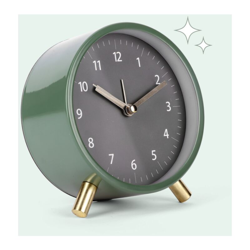 Horloge silencieuse, réveil de chambre minimaliste salon horloge de table spéciale mode, réveil de siège vert batterie