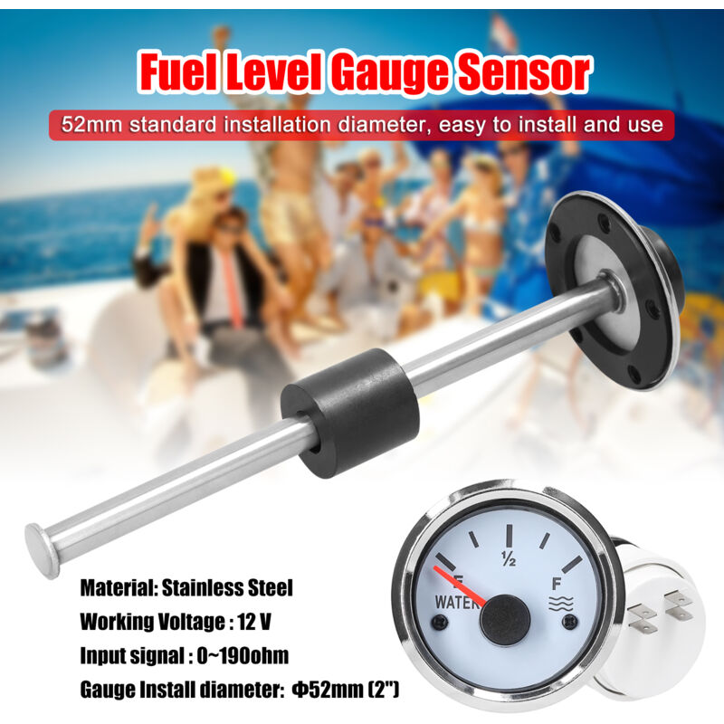 Jauge Niveau Carburant/eau 52 Mm - Rétroéclairage 7 Couleurs - 12V/24V - Capteur 300 Mm - Pour Voiture, Bateau, Camping-car