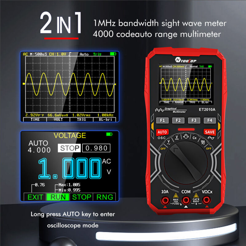 Oscilloscope 2 en 1 multimètre à affichage numérique oscilloscope portatif bande passante 1 MHz taux d'échantillonnage 2,5 Msps fonction de stockage de données pour le bricolage et les tests électron