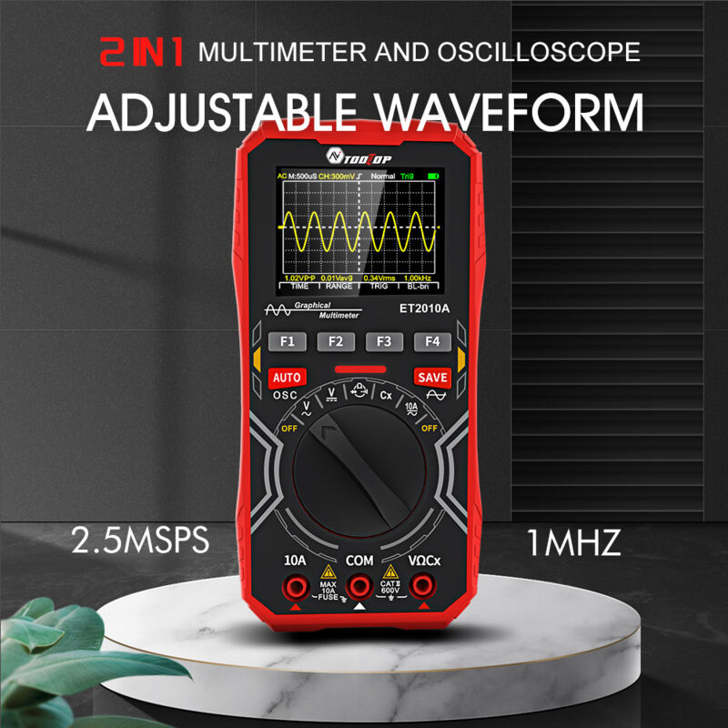 Oscilloscope 2 en 1 multimètre à affichage numérique oscilloscope portatif bande passante 1 MHz taux d'échantillonnage 2,5 Msps fonction de stockage de données pour le bricolage et les tests électron