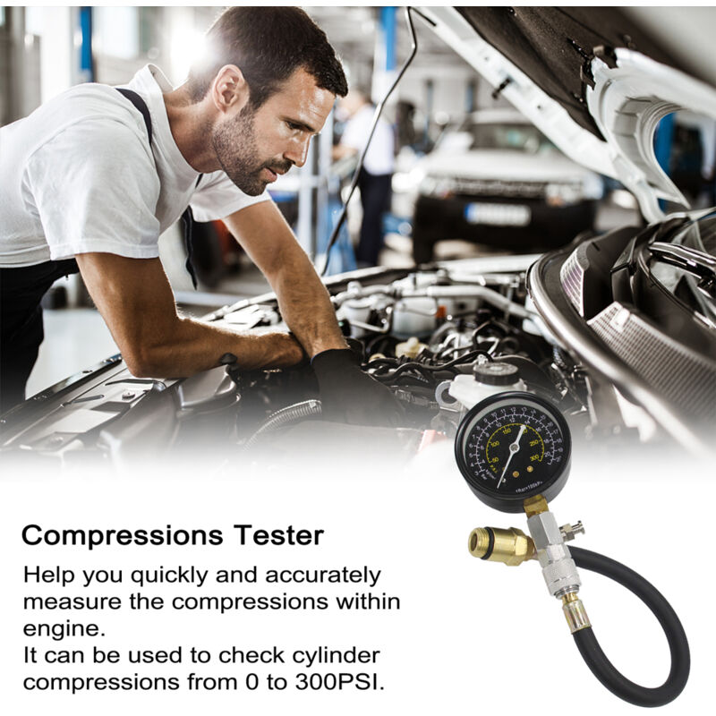 Kit de testeur de compression de cylindre de moteur 0-300 PSI Outil de test de contrôle de manomètre Outil de réparation automobile