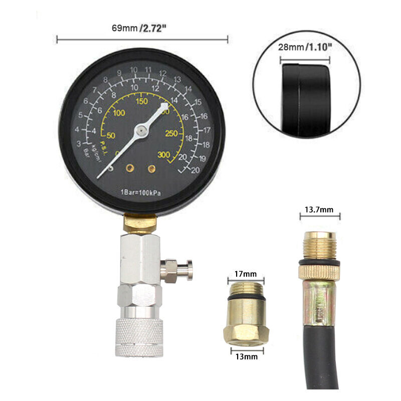 Kit de testeur de compression de cylindre de moteur 0-300 PSI Outil de test de contrôle de manomètre Outil de réparation automobile