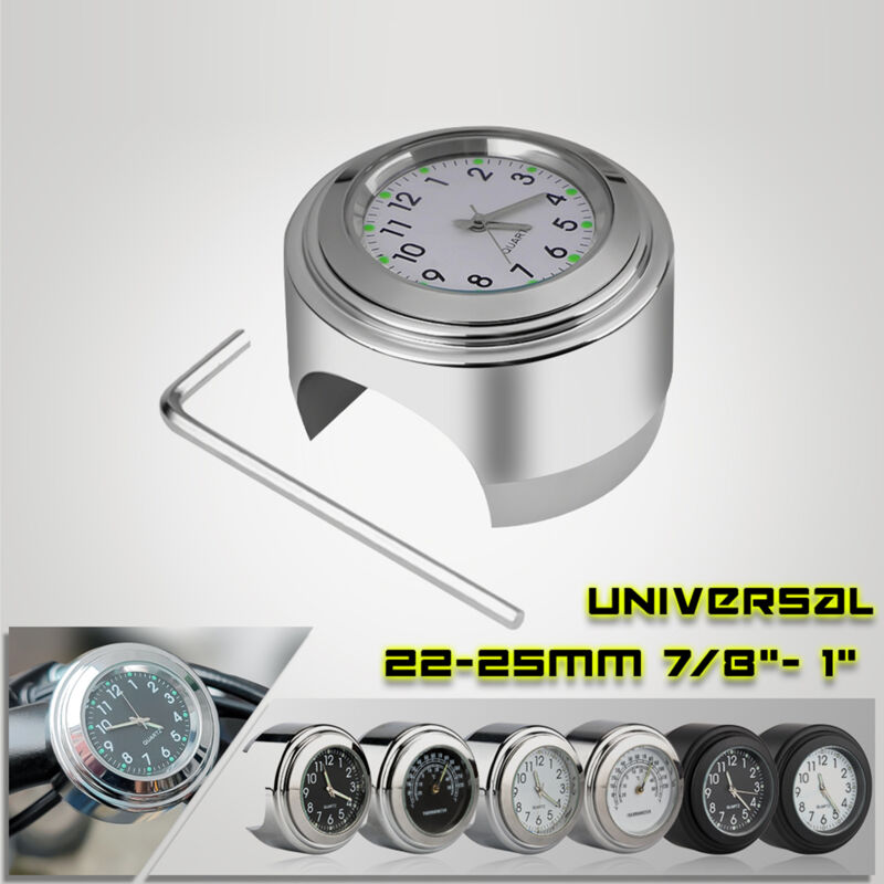 Horloge universelle pour guidon de moto, thermomètre de vélo, remplacement étanche pour motos, vélos, guidons de 22 mm à 25,4 mm, 7/8''- 1'', coque argentée, cadran noir, horloge + thermomètre