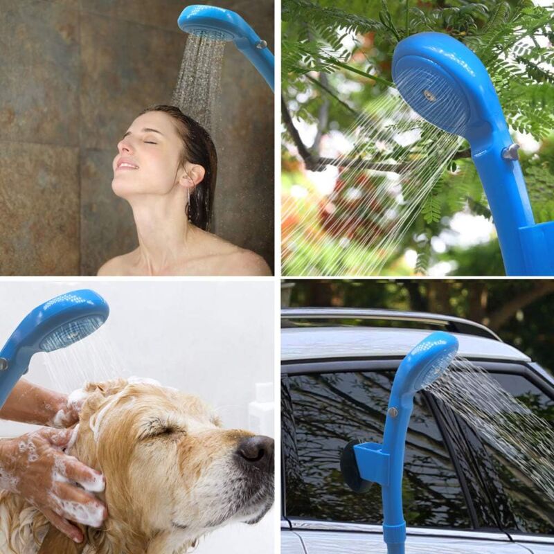 Douche de camping extérieure portative à main, pliable 5 gallons (environ 15,7 litres), pompe de tête de douche compacte à pression avec adaptateur de cigarette de voiture 12V pour le camping, la rand