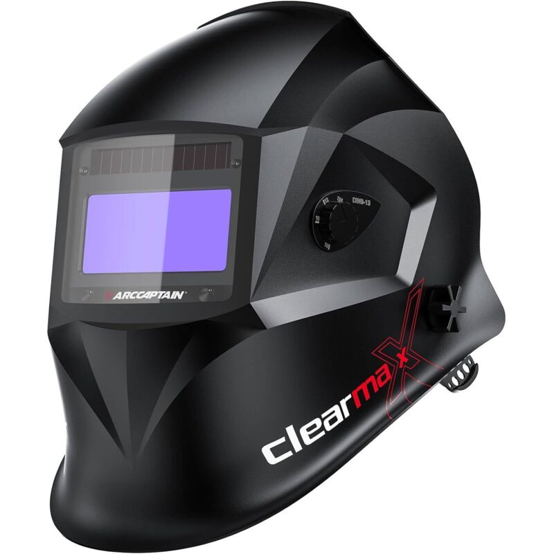 Casque de soudage ARCCAPTAIN à grand écran, auto-assombrissant avec clarté optique 1/1/1/1, 4 capteurs d'arc, temps de réponse 1/25000s, couleur réelle et teinte réglable de 4 à 9 - 13