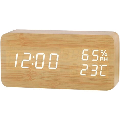 Réveil en Bois - Mini Horloge Numérique avec Affichage De L'Heure De La  Température, Luminosité à 3