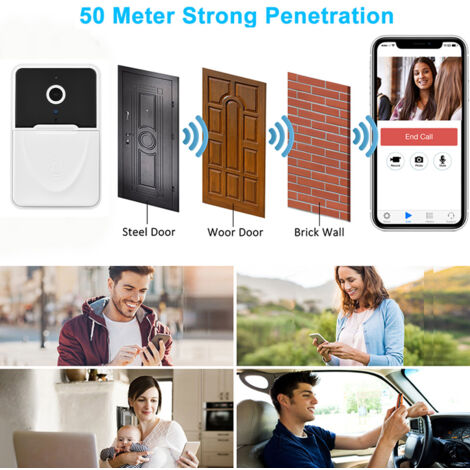 Sonnette vidéo sans fil WiFi 2,4 G, sonnette de sécurité visuelle intelligente avec détection de mouvement, vision nocturne, audio bidirectionnel, surveillance en temps réel