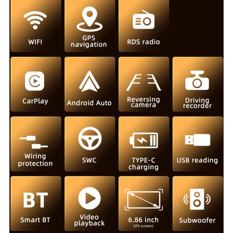 Autoradio Android 13, navigation  simple DIN avec écran tactile de 6,86 pouces, prise en charge de Carplay Android Auto, connexion WiFi/BT, radio RDS, lien téléphonique miroir, image inversée, com