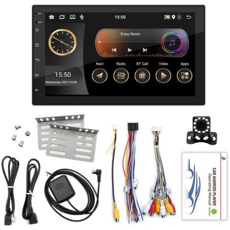 Autoradio Android 11 Double Din Navigation  Radio FM avec écran tactile 7 pouces Prise en charge WIFI/AUX/U-Disk/Lien téléphonique/Appel mains libres/Image inversée/Commande au volant avec caméra