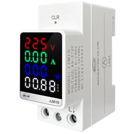 Compteur de courant et de tension alternatif à affichage couleur numérique 35 mm Montage sur rail de guidage Compteur multifonction Appareil de mesure d'électricité avec fonction de mise à zéro d'éne