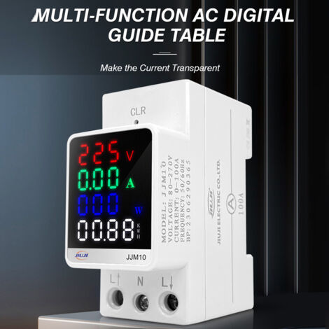 Compteur de courant et de tension alternatif à affichage couleur numérique 35 mm Montage sur rail de guidage Compteur multifonction Appareil de mesure d'électricité avec fonction de mise à zéro d'éne