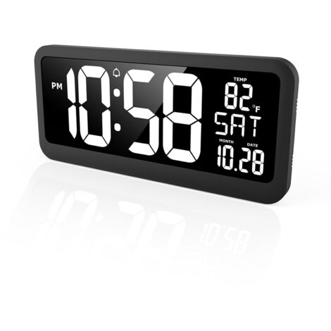 Horloge Murale LED Numérique - Grand Affichage Avec Température Et Date - Noir