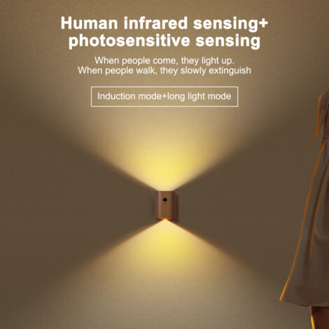 Applique murale d'intérieur à détecteur de mouvement, double tête LED rechargeable, veilleuse, éclairage de couloir, installation magnétique, chargement de type C