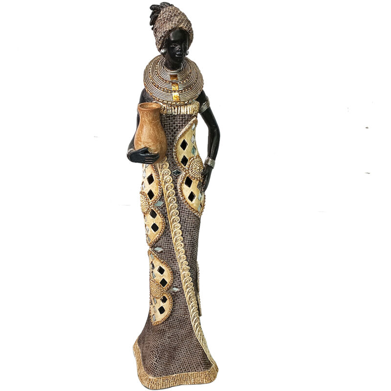 Busto Donna Africana In Resina SIGNES GRIMALT | Scultura Decorativa 33 Cm, Bronzo, Con Turbante E Gioielli