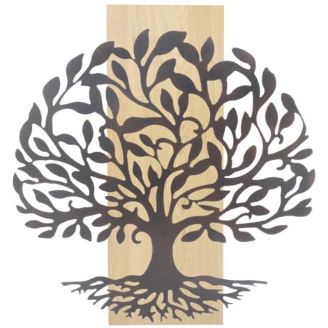 Albero Della Vita In Metallo Dorato Con Base Legno - Decorazione Da Appoggio 27cm | Idea Regalo Elegante