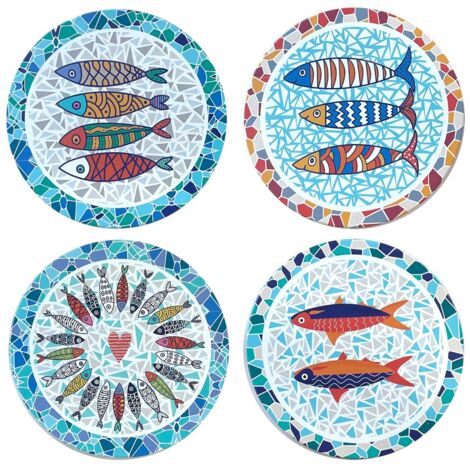 Sottopentola in ceramica con disegno pesce Trencadis, set di 4 unità per la decorazione della tavola e regali speciali
