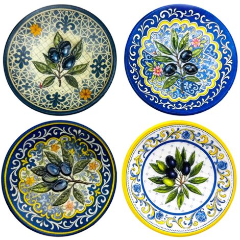 Decorazione da parete in ceramica con decoro di ulivo e lavanda, set di 4 piatti decorativi per la casa, stile mediterraneo