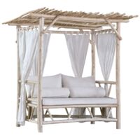 Divano in Legno di Teak con Baldacchino per Giardino, Terrazzo o Interni, Design Elegante e Funzionale, Ideale per Rilassarsi e Arredare