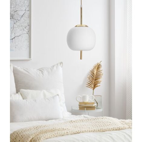 Pendant Lamp TOOLIGHT APP669-1CP Glass Ball White 20x37 cm Gold 1-light point E27