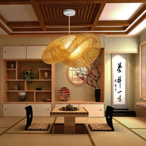 Pendant Lamp TOOLIGHT APP880-CP Black Brown Metal Bamboo E27 1-light point