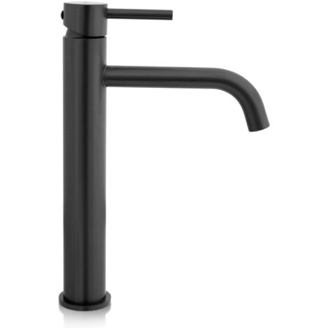 SET COUNTERTOP WASHBASIN REA SOFIA BLACK WHITE + BATHROOM FAUCET LUNGO BLACK MATT + PLUG UNIVERSAL BLACK MATT