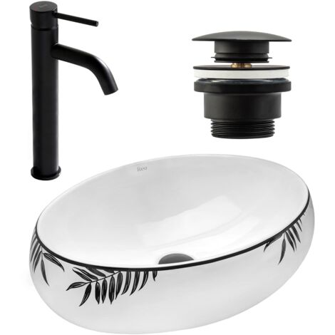 SET COUNTERTOP WASHBASIN REA SHILA + BATHROOM FAUCET LUNGO BLACK MATT + PLUG UNIVERSAL BLACK MATT (1/5)