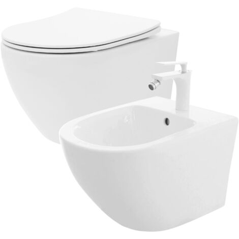Toilet bowl WC Carlo Flat Mini Rimless WHITE + Bidet Carlo Mini