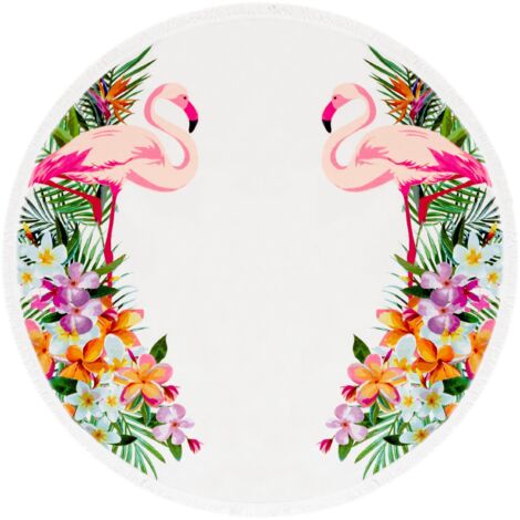 Round Beach Towel Flamingo at Sunset