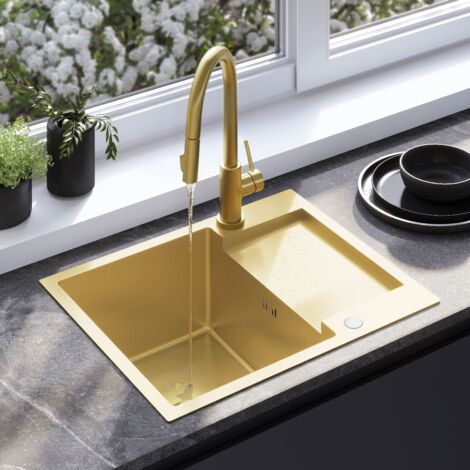KITCHEN SINK REA PAUL BRUSH GOLD + KITCHEN FAUCET FRESH BRUSH GOLD