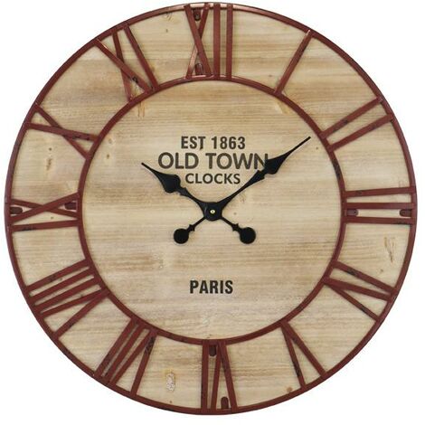 Horloge ronde en bois et métal rouillé 70cm (1/2)