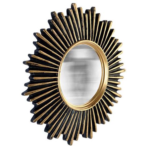 Miroir Convexe Décoratif Cadre Noir Et Guirlande Dorée - Dimensions 31x27cm - Neuf CHEHOMA