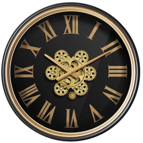Horloge noire et dorée à mécanismes 50cm