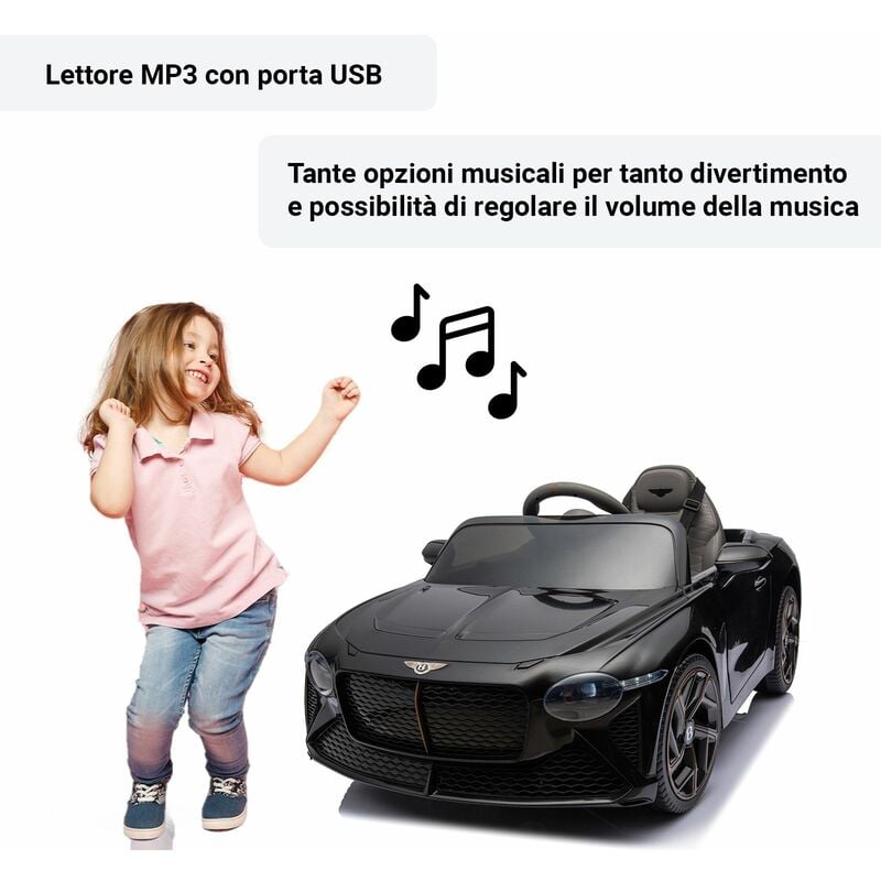 BabyCar Auto Macchina Elettrica per Bambini fino ai 6 anni, Mini Bentley  Bacalar Nero con Batteria 12V, Macchina Elettrica con Telecomando Parental  Control, Porte Apribili e MP3