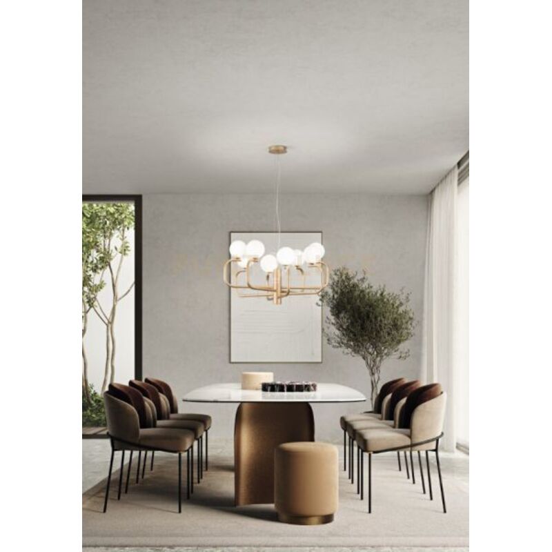 Relaxdays Lampadario A Sfera In Oro Con 3 Luci G9 E Paralumi In Vetro Opalino, Design Midcentury 24,5x36 Cm