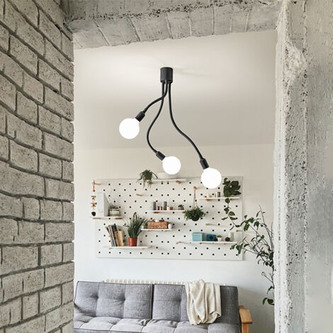 Lampadario a soffitto in metallo e gomma nero Bulbo 3 luci attacco E27