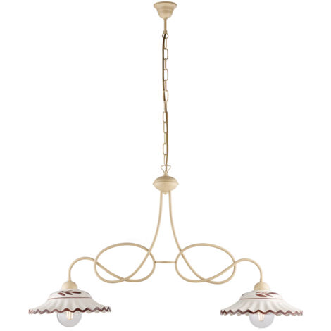 Lampadario inferro laccato avorio e decorazione effetto decapè con diffusori in ceramica diametro 30 bianco e marrone 2 luci (1/3)