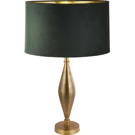 Lampada da tavolo Rye - Metallo ottone anticato e paralume in velluto verde (1/3)