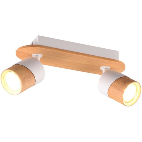 ARUNI BARRA 2 SPOTS ORIENTABILI METALLO BIANCO E LEGNO NATURALE L. 28CM ATTACCO GU10 (1/4)
