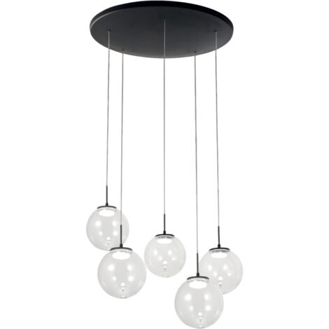 Ariel - Lampada a sospensione circolare 5 luci Fabas Luce - LED 35W dimmerabile - Trasparente Rosone rotondo d.50cm (1/4)