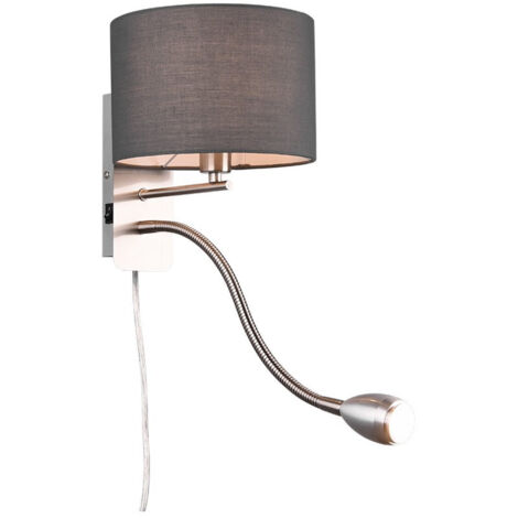 HOTEL APPLIQUE LED 1 LUCE LED 3,1W 310lm, 3000K+ 1 LUCE ATTACCO E14 PARALUME GRIGIO 20X23,5CM (1/5)
