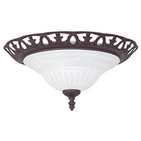 RUSTICA PLAFONIERA 2 LUCI ATTACCO E27 FUSONE CON VETRO D.38CM (1/3)