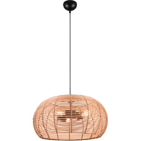 INGA SOSPENSIONE RETICOLO RATTAN NATURALE E MONTATURA NERA D. 50CM 3 LUCI ATTACCO E27 (1/5)