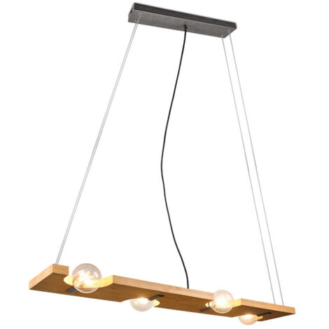 Sospensione TAILOR 4 luci L.115cm legno naturale e metallo acciaio anticato 314300430 (1/5)