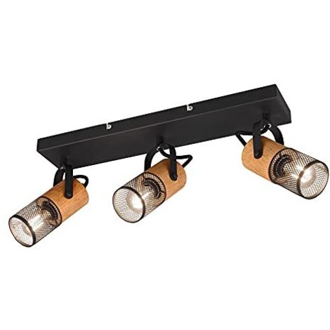 TOSH BARRA 3 SPOTS CILINDRI GABBIA METALLO NERO OPACO E LEGNO L. 44CM ATTACCO E14 (1/4)