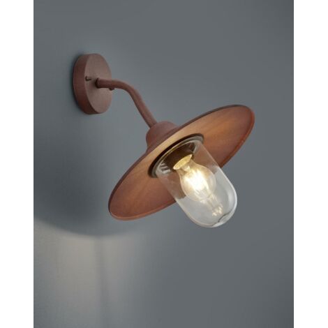 BRENTA APPLIQUE DA ESTERNO DOWN FUSIONE DI ALLUMINIO VERNICIATA EFFETTO RUGGINE CON DIFFUSORE VETRO TRASPARENTE IP44 H.35CM ATTACCO E27