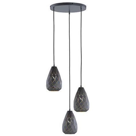 Sospensione Rotonda Moderna 3xE27 Antracite Onyx con Tagli Laser Trio Lighting (1/4)
