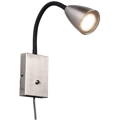 WANDA APPLIQUE FLESSIBILE CON INTERRUTTORE METALLO ACCIAIO E NERO H. 23,5CM 1 LUCE ATTACCO GU10 (1/5)